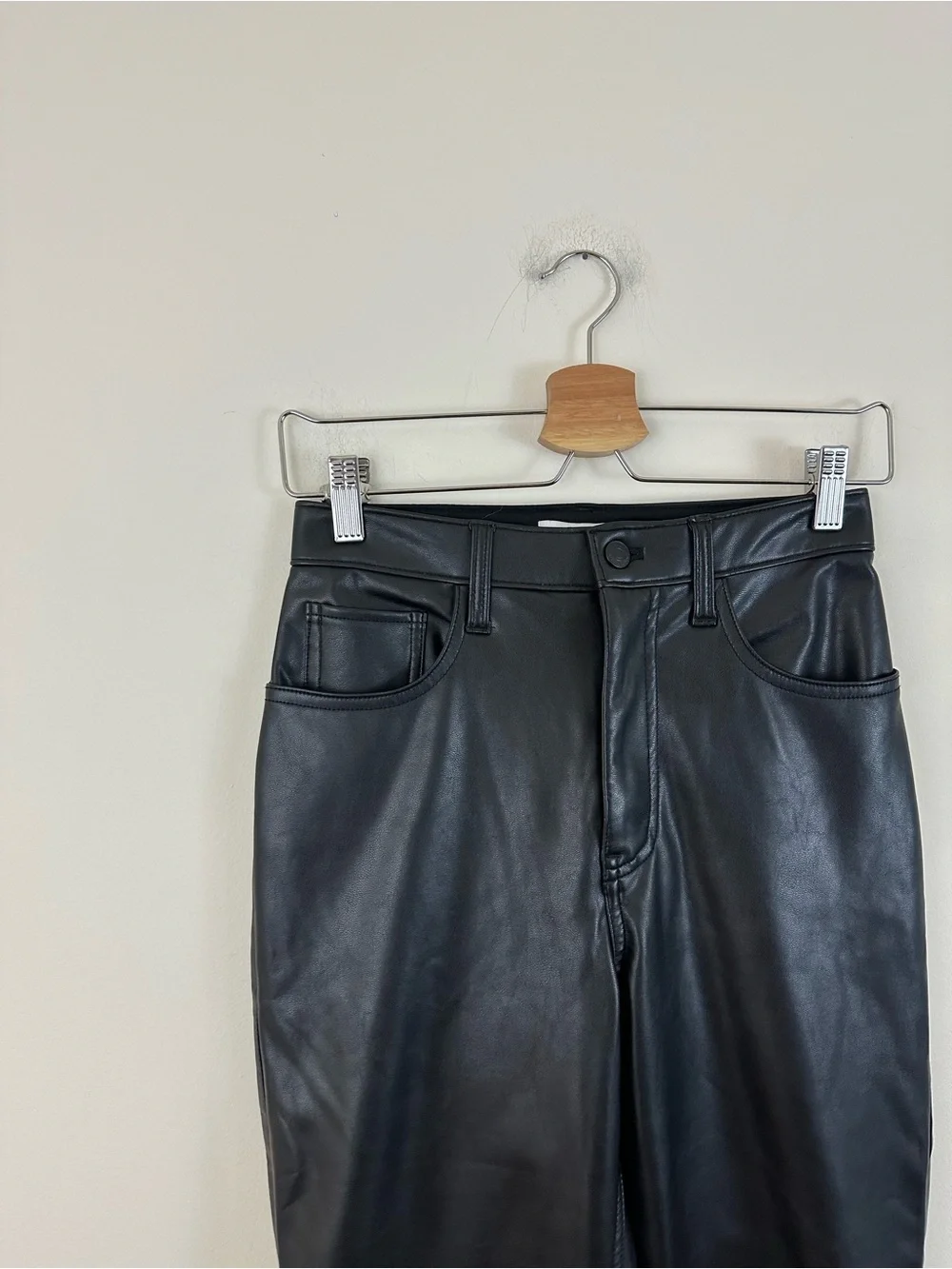 Abercrombie & Fitch Black Faux Leather 90s Straight Leg High Rise Pants Size 2XS